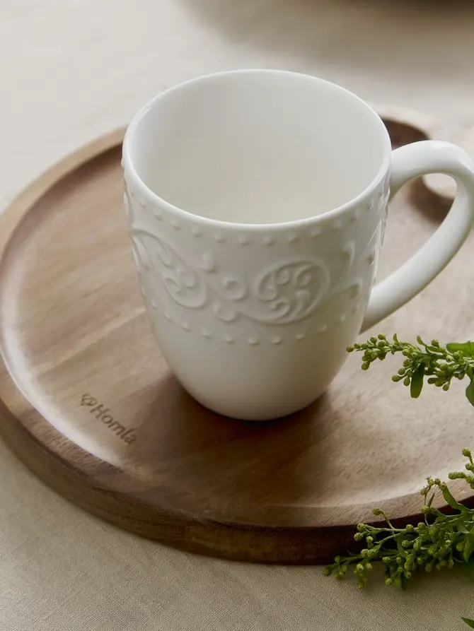 Kubek SYLIA porcelanowy biały z ornamentem 0,37 l