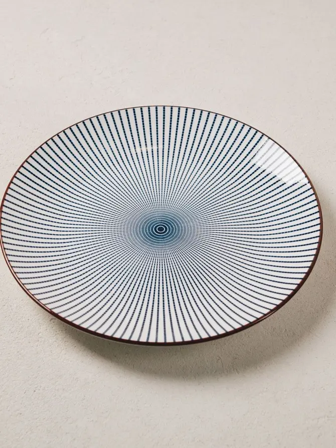 Talerz NAVIA porcelanowy obiadowy granatowy z brązową obwódką 27 cm