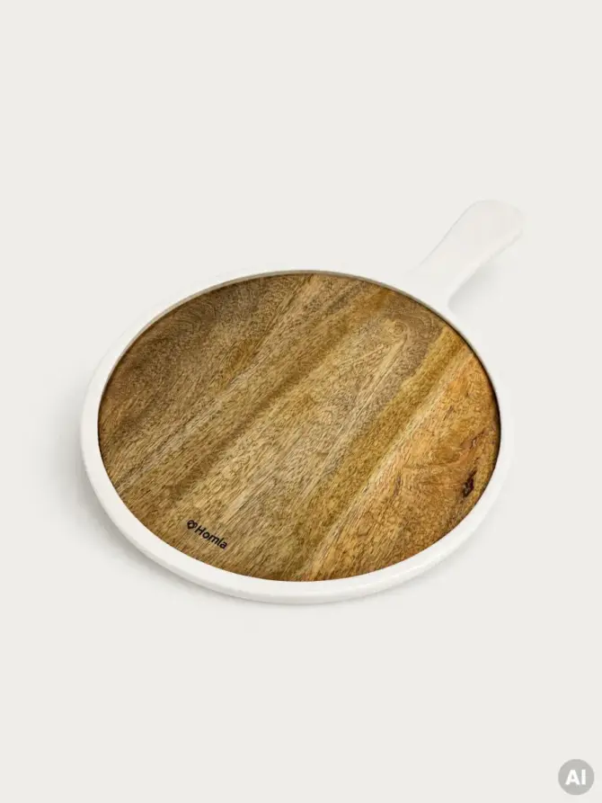 Deska do serowania MAREGO okrągła z drewna mango z białym rantem 40x26x1,5 cm