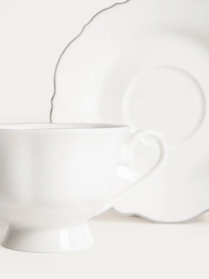 Filiżanka ze spodkiem ELORIA porcelanowa ze srebrnym rantem 0,2 l