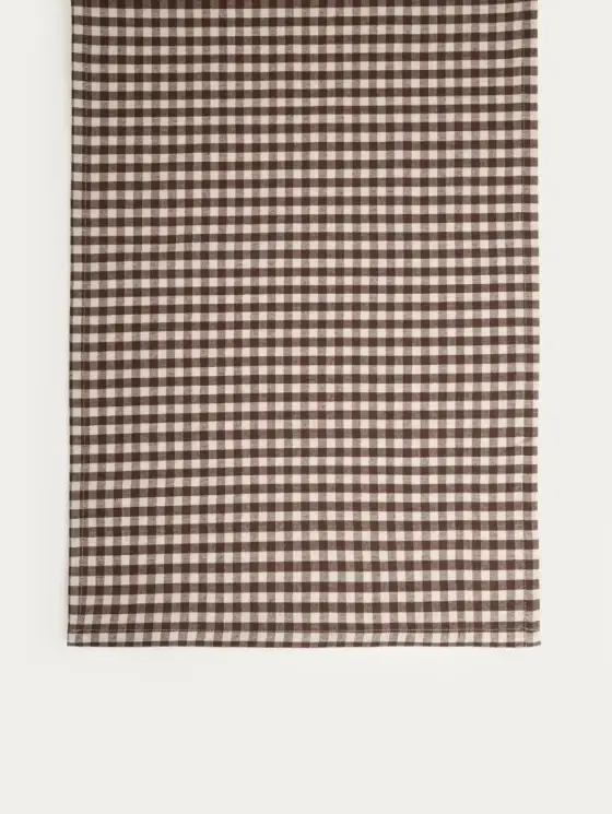 Bieżnik MARAVILLA bawełniany w brązową kratkę 40x160 cm