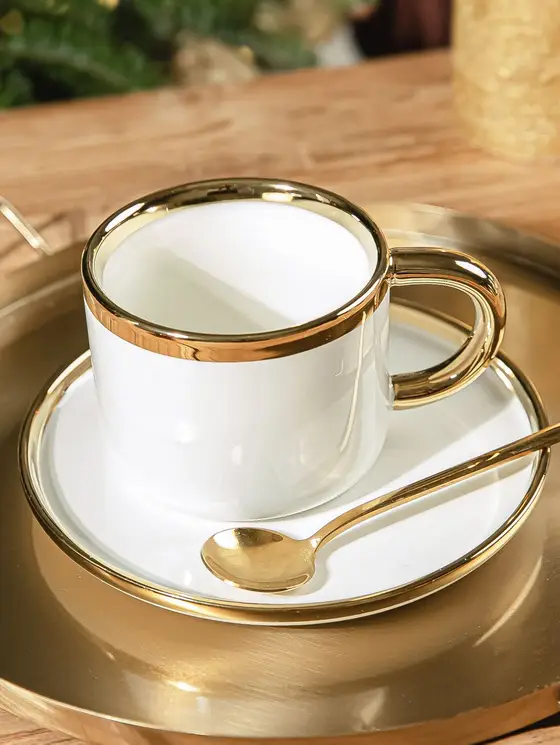Filiżanka ze spodkiem i łyżeczką SINNES porcelanowa biała 0,20 l